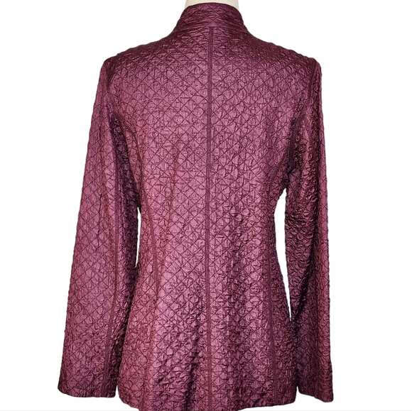 Eileen Fisher 100% Tussah Silk Blazer Jacket in Textured Burgundy Size S - Picture 9 of 12